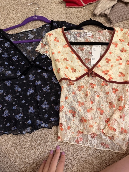 Urban Outfitters Tops - Urban Outfitters Lace Floral Tie-Front Tops — Black/Blue & Cream/Orange